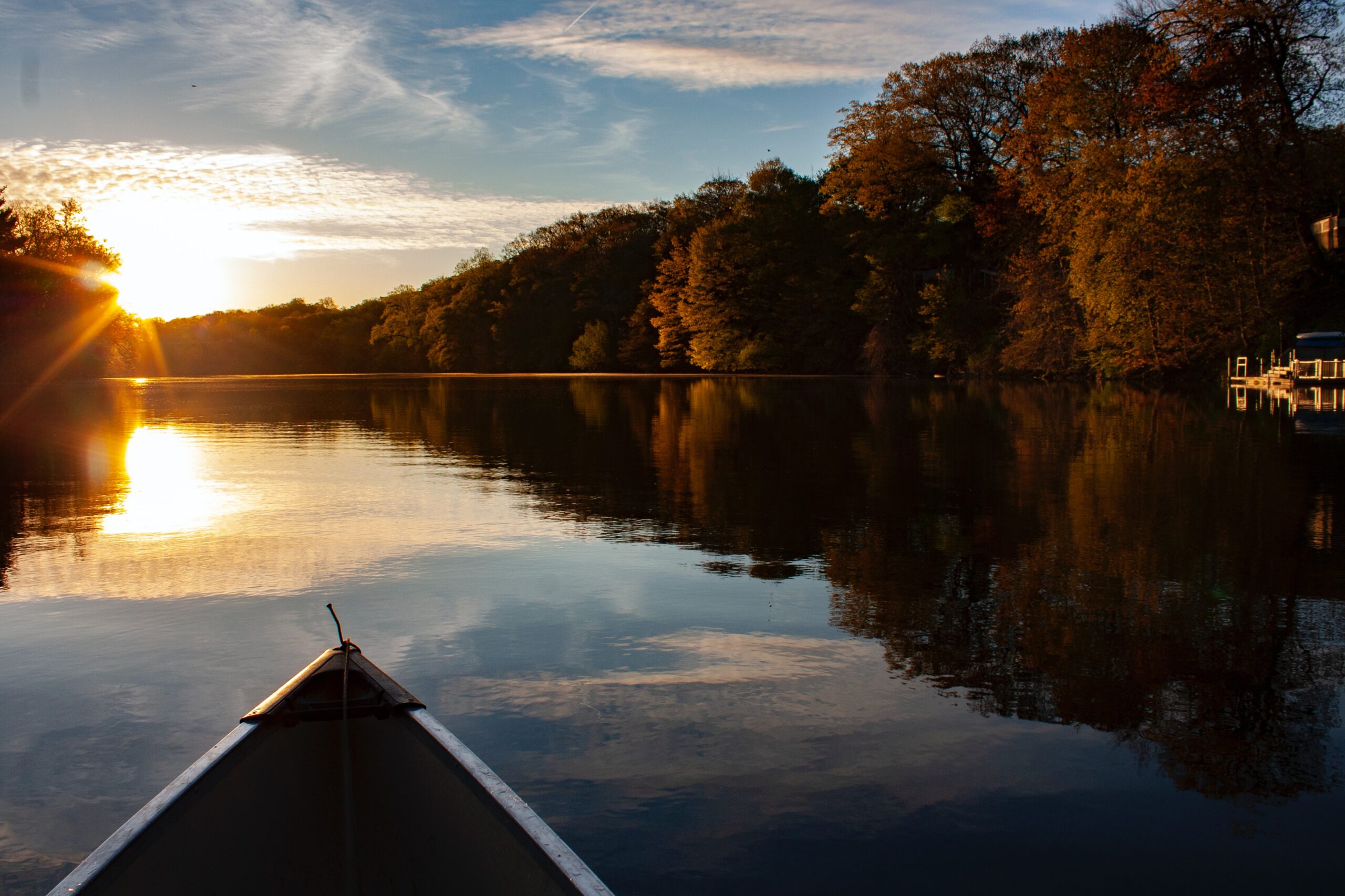 Boat on a Michigan lakefront at dusk